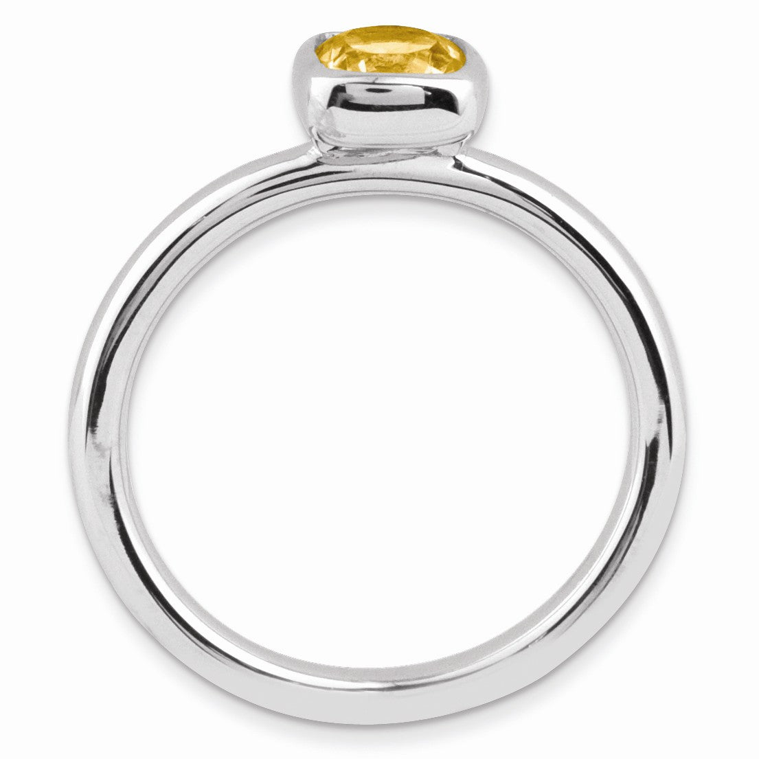 Alternate view of the Silver Stackable Cushion Cut Citrine Solitaire Ring by The Black Bow Jewelry Co.