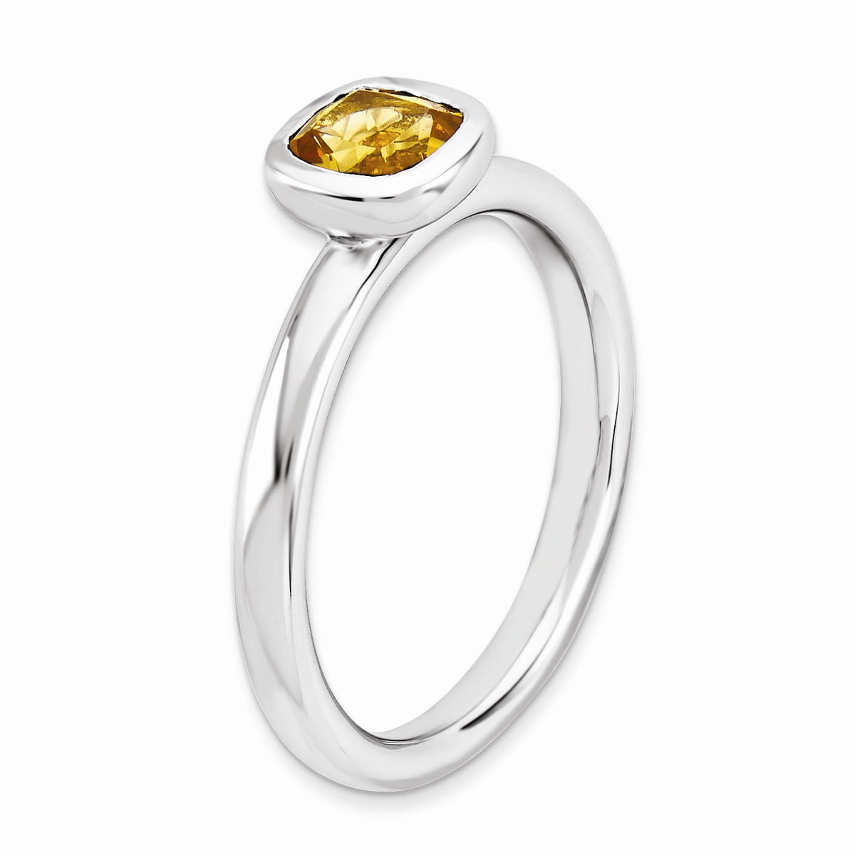 Alternate view of the Silver Stackable Cushion Cut Citrine Solitaire Ring by The Black Bow Jewelry Co.