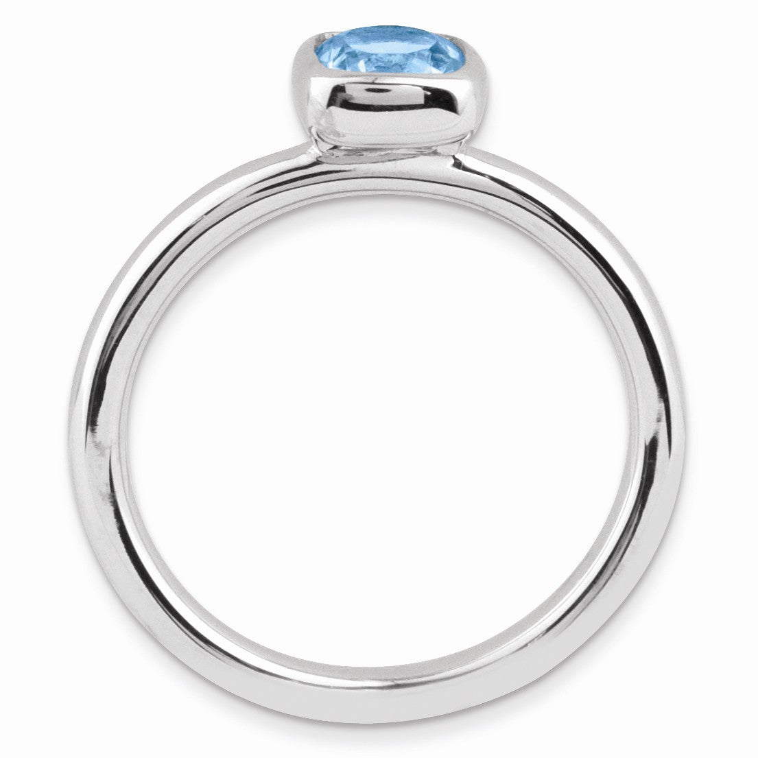 Alternate view of the Silver Stackable Cushion Cut Blue Topaz Solitaire Ring by The Black Bow Jewelry Co.