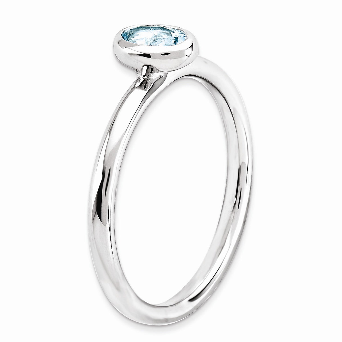 Alternate view of the Silver Stackable Oval Aquamarine Solitaire Ring by The Black Bow Jewelry Co.