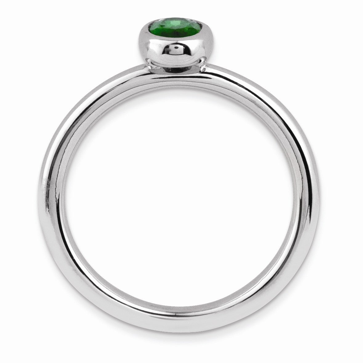 Alternate view of the Silver Stackable Oval Created Emerald Solitaire Ring by The Black Bow Jewelry Co.