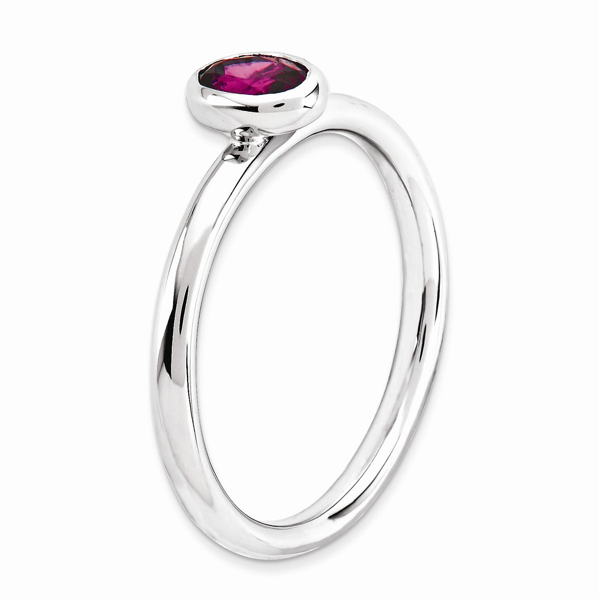 Alternate view of the Silver Stackable Oval Rhodolite Garnet Solitaire Ring by The Black Bow Jewelry Co.