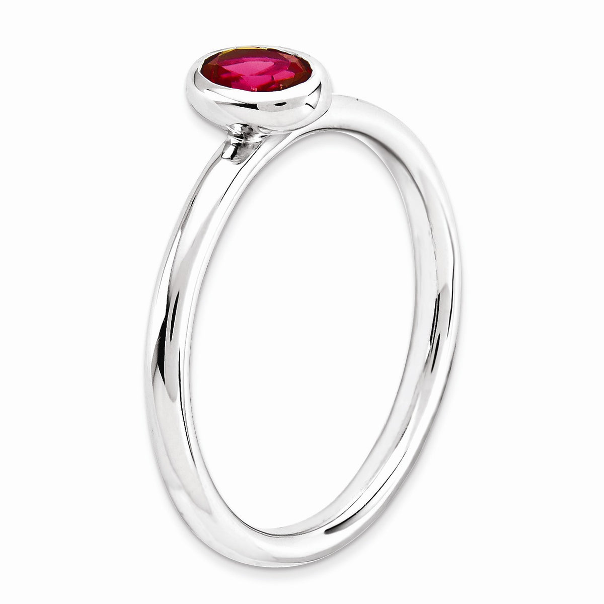 Alternate view of the Sterling Silver Stackable Oval Created Ruby Solitaire Ring, Size 5 by The Black Bow Jewelry Co.