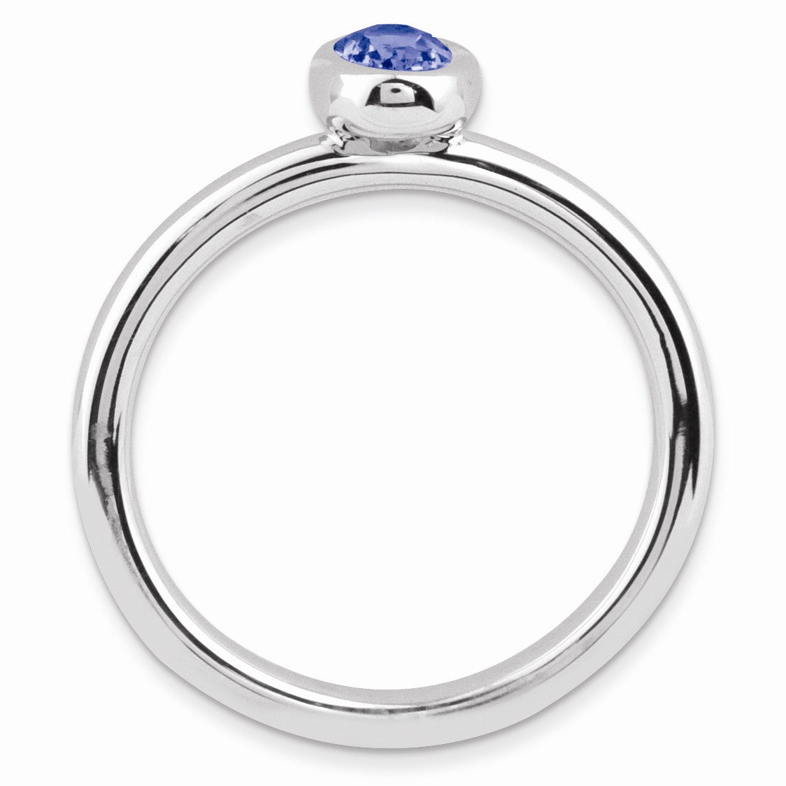 Alternate view of the Silver Stackable Oval Created Sapphire Solitaire Ring by The Black Bow Jewelry Co.