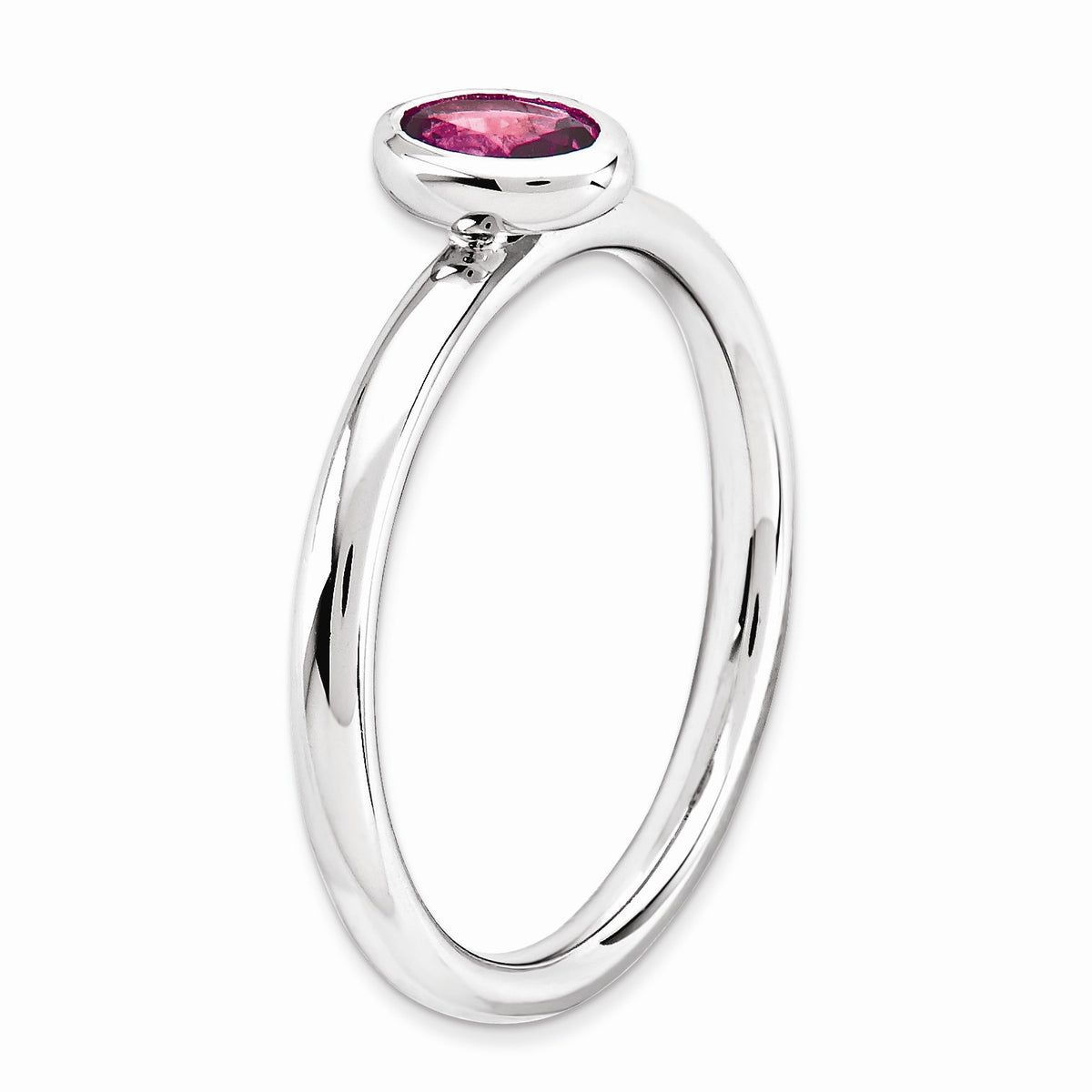 Alternate view of the Sterling Silver Stackable Oval Pink Tourmaline Solitaire Ring, Size 5 by The Black Bow Jewelry Co.