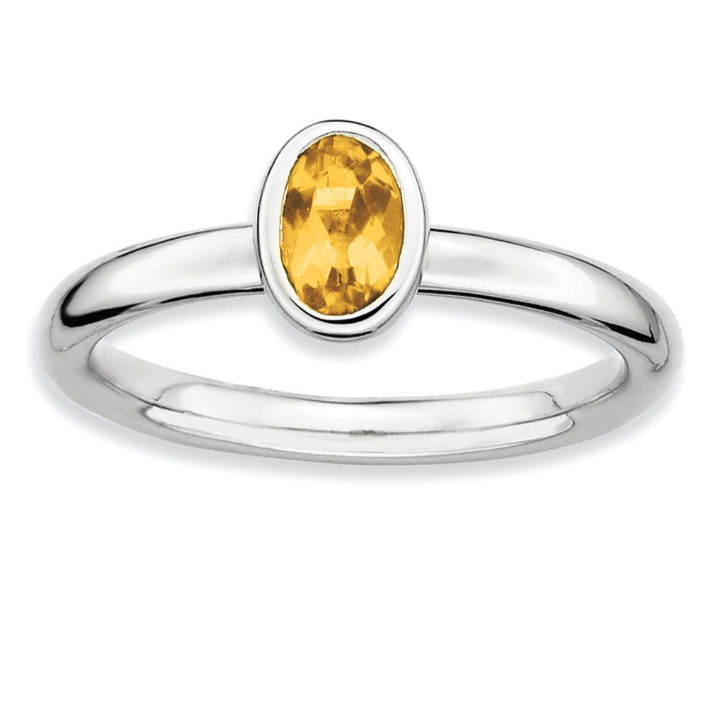 Sterling Silver Stackable Oval Citrine Solitaire Ring, Item R9346 by The Black Bow Jewelry Co.