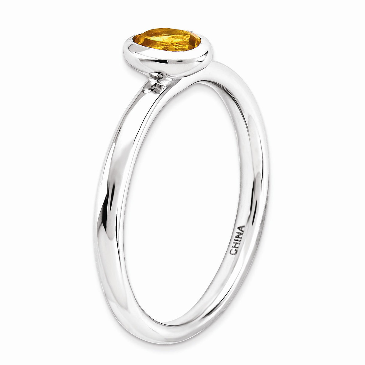 Alternate view of the Silver Stackable Oval Citrine Solitaire Ring, Size 5 by The Black Bow Jewelry Co.