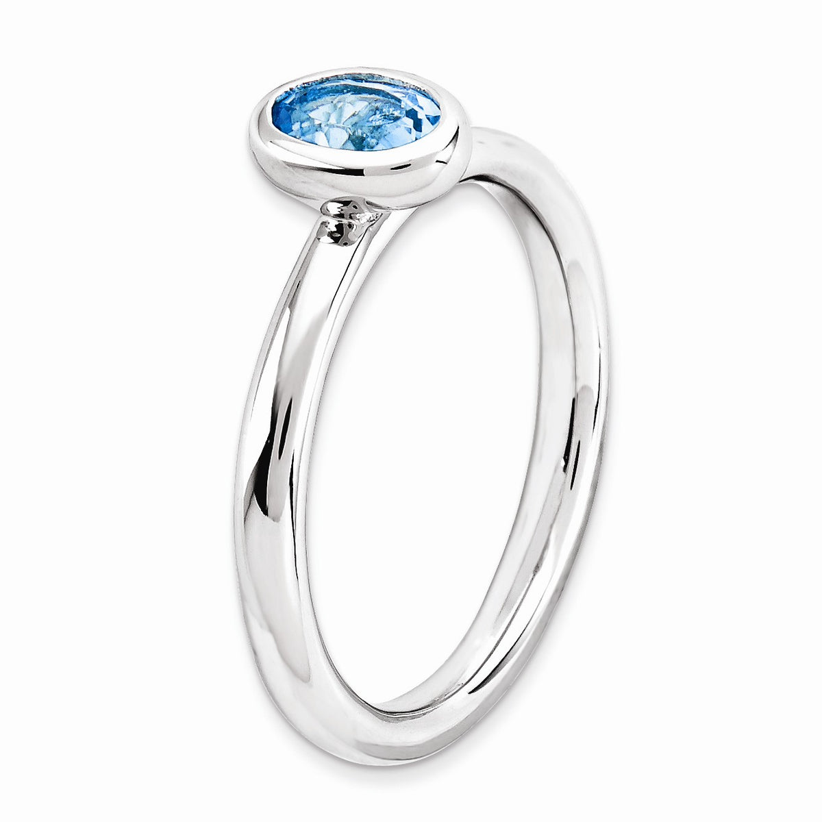 Alternate view of the Silver Stackable Oval Blue Topaz Solitaire Ring, Size 5 by The Black Bow Jewelry Co.