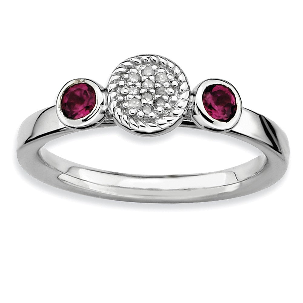 Sterling Silver Stackable Rhodolite Garnet & .05Ctw HI/I3 Diamond Ring, Item R9354 by The Black Bow Jewelry Co.