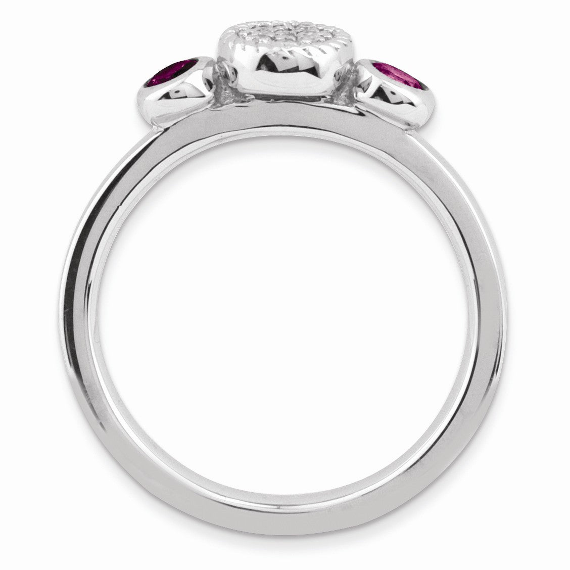 Alternate view of the Sterling Silver Stackable Rhodolite Garnet & .05Ctw HI/I3 Diamond Ring by The Black Bow Jewelry Co.
