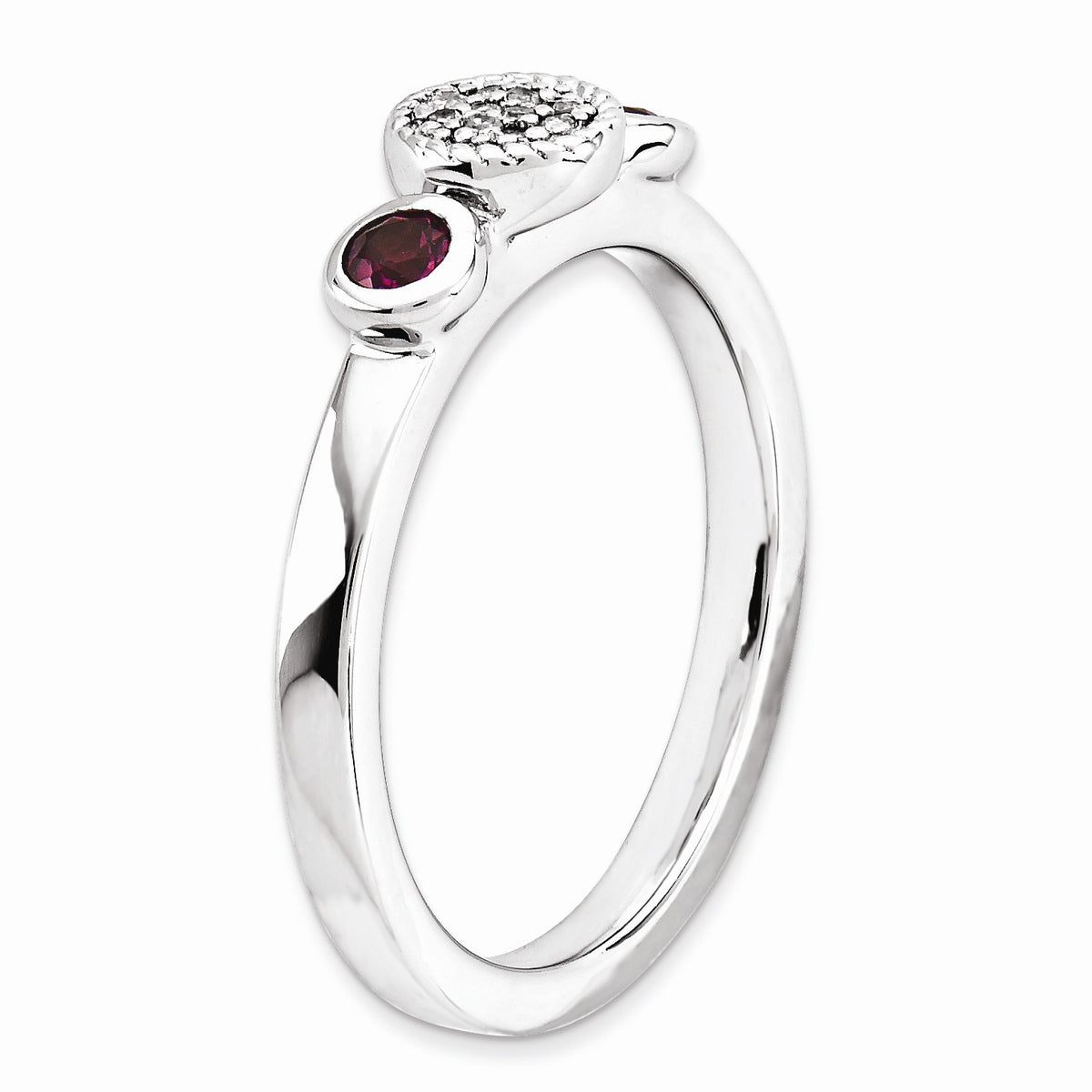 Alternate view of the Silver Stackable Rh. Garnet and .05 Ctw HI/I3 Diamond Ring, Size 5 by The Black Bow Jewelry Co.