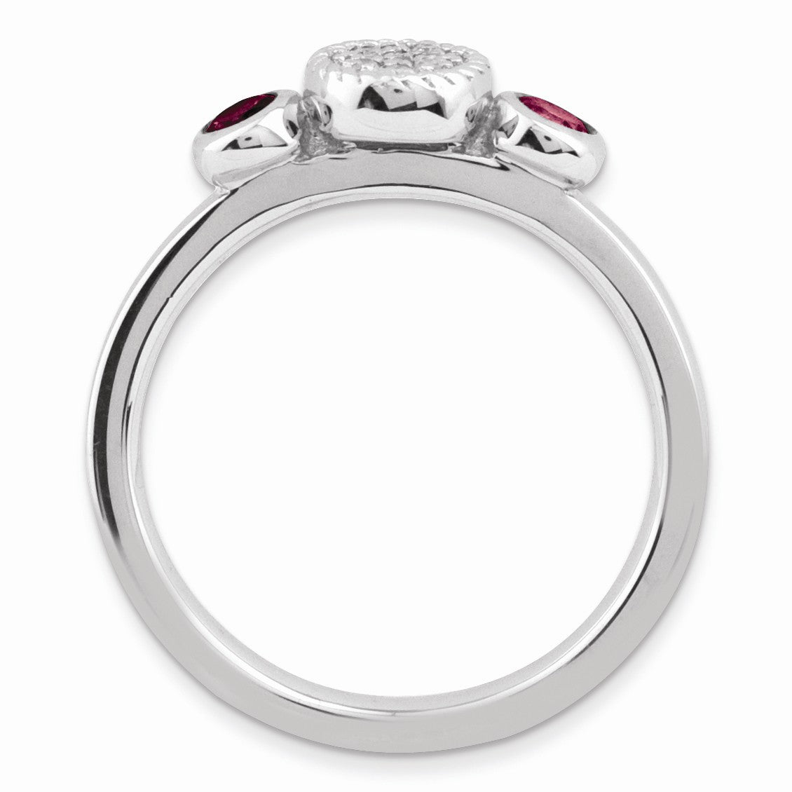 Alternate view of the Sterling Silver Stackable Created Ruby and .05 Ctw HI/I3 Diamond Ring by The Black Bow Jewelry Co.