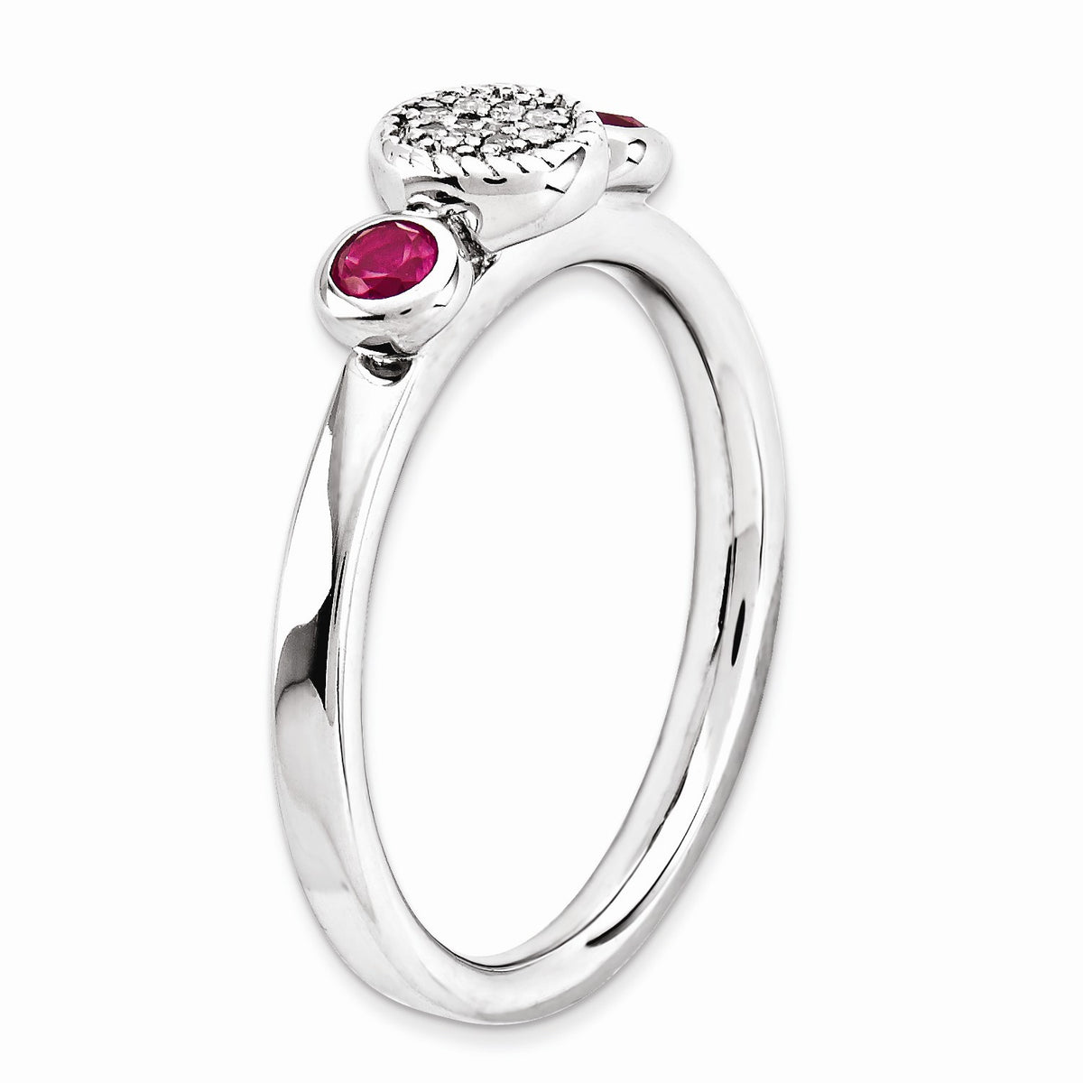 Alternate view of the Sterling Silver Stackable Created Ruby and .05 Ctw HI/I3 Diamond Ring by The Black Bow Jewelry Co.