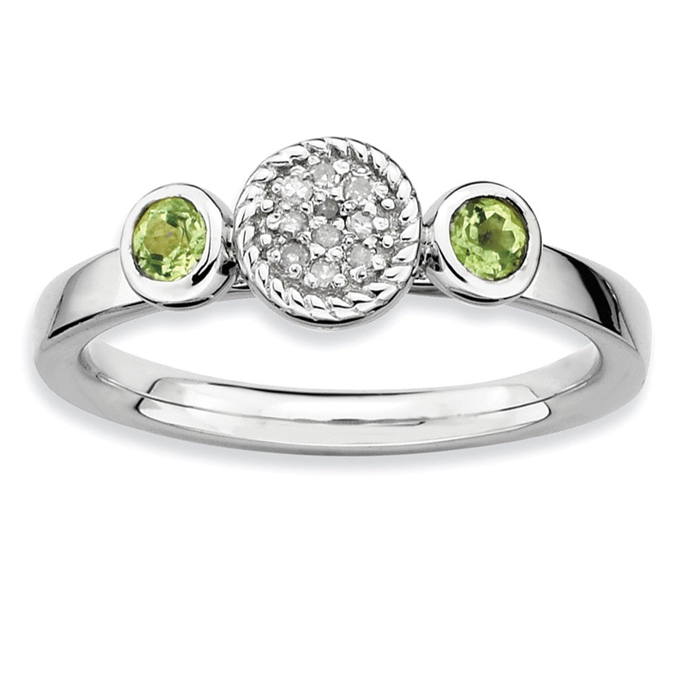 Sterling Silver Stackable Peridot and .05 Ctw HI/I3 Diamond Ring, Item R9356 by The Black Bow Jewelry Co.