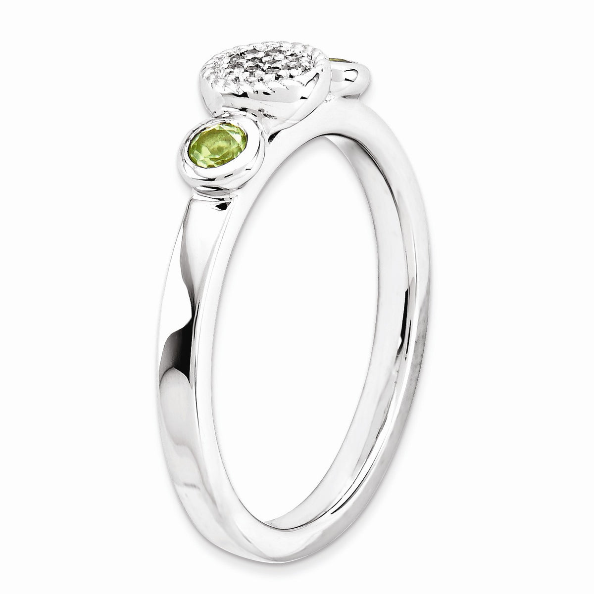 Alternate view of the Silver Stackable Peridot and .05 Ctw HI/I3 Diamond Ring, Size 5 by The Black Bow Jewelry Co.