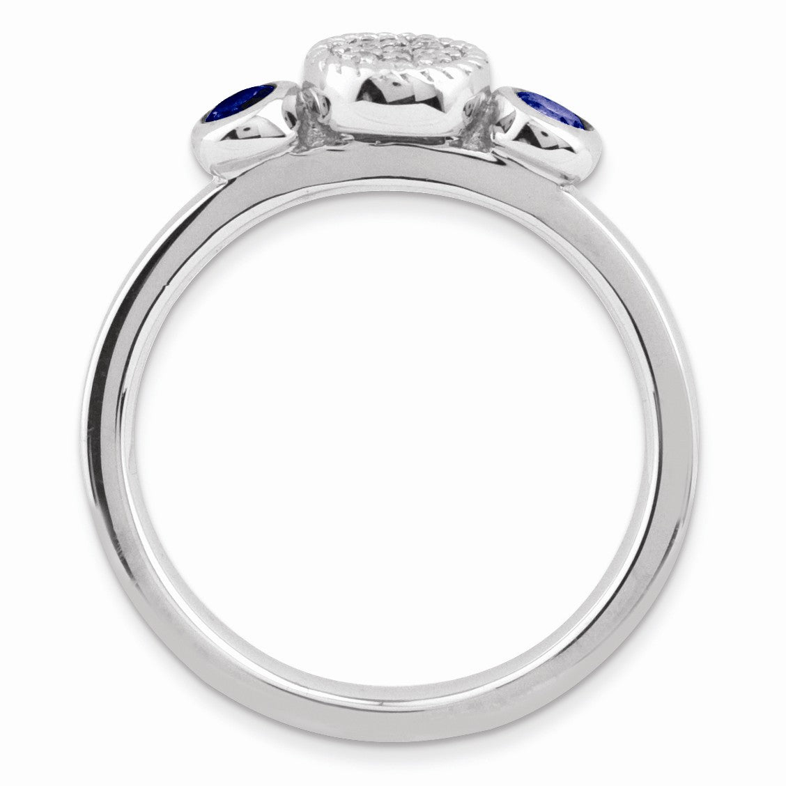 Alternate view of the Sterling Silver Stackable Created Sapphire &amp; .05Ctw HI/I3 Diamond Ring by The Black Bow Jewelry Co.