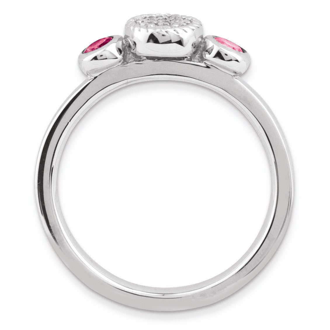 Alternate view of the Sterling Silver Stackable Pink Tourmaline & .05 Ctw HI/I3 Diamond Ring by The Black Bow Jewelry Co.