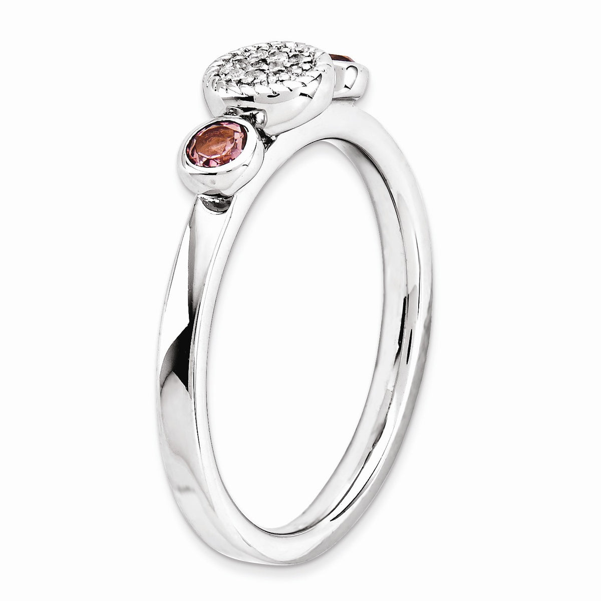 Alternate view of the Silver Stackable Pink Tourmaline and .05 Ctw HI/I3 Diamond Ring Sz 5 by The Black Bow Jewelry Co.