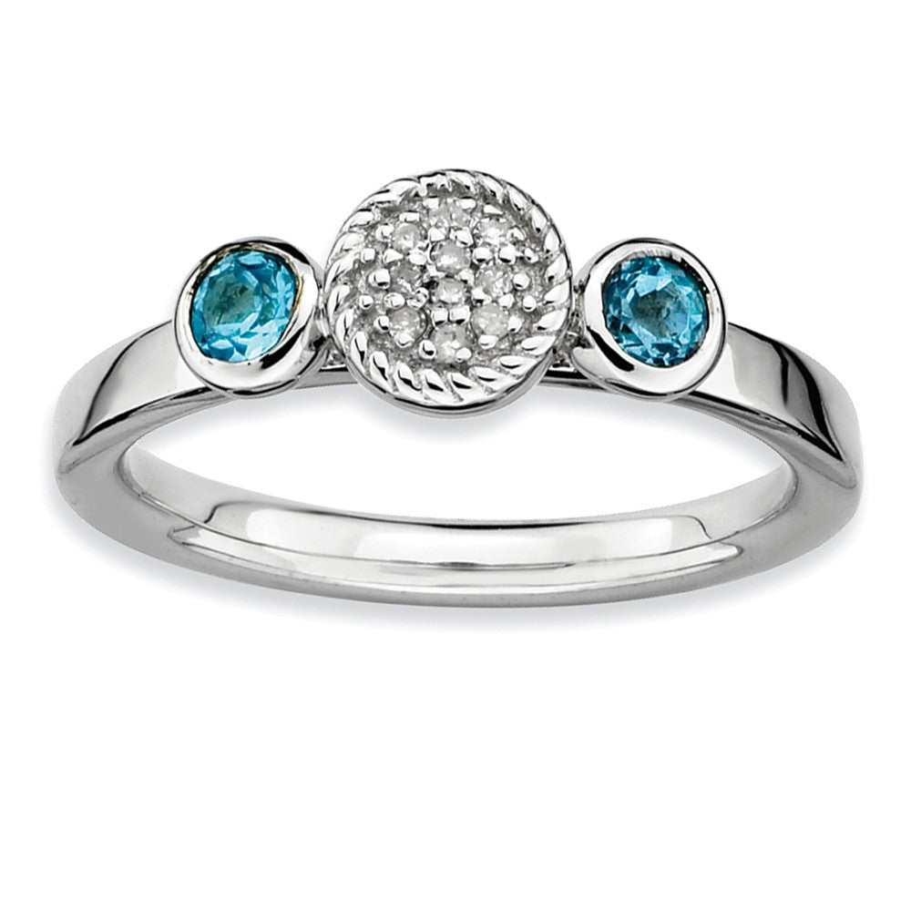 Sterling Silver Stackable Blue Topaz & .05 Ctw HI/I3 Diamond Ring, Item R9360 by The Black Bow Jewelry Co.