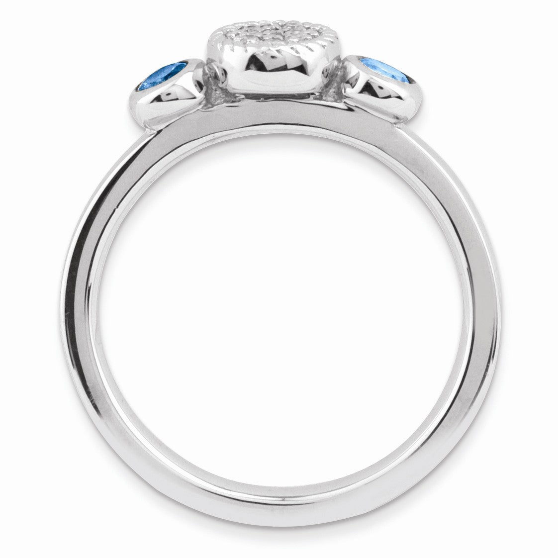 Alternate view of the Sterling Silver Stackable Blue Topaz & .05 Ctw HI/I3 Diamond Ring by The Black Bow Jewelry Co.
