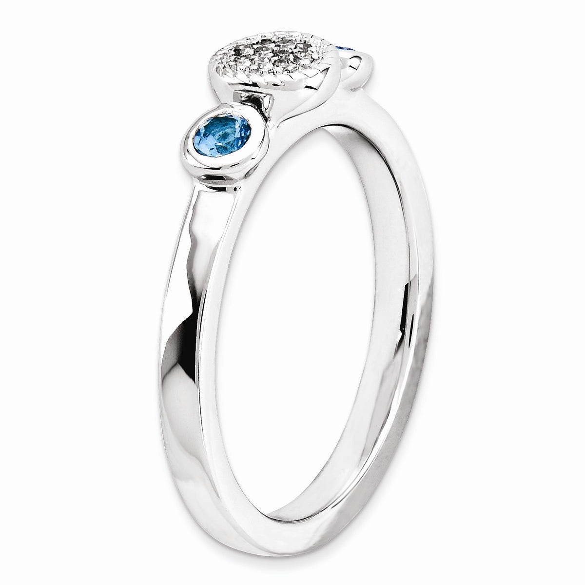 Alternate view of the Sterling Silver Stackable Blue Topaz & .05 Ctw HI/I3 Diamond Ring by The Black Bow Jewelry Co.