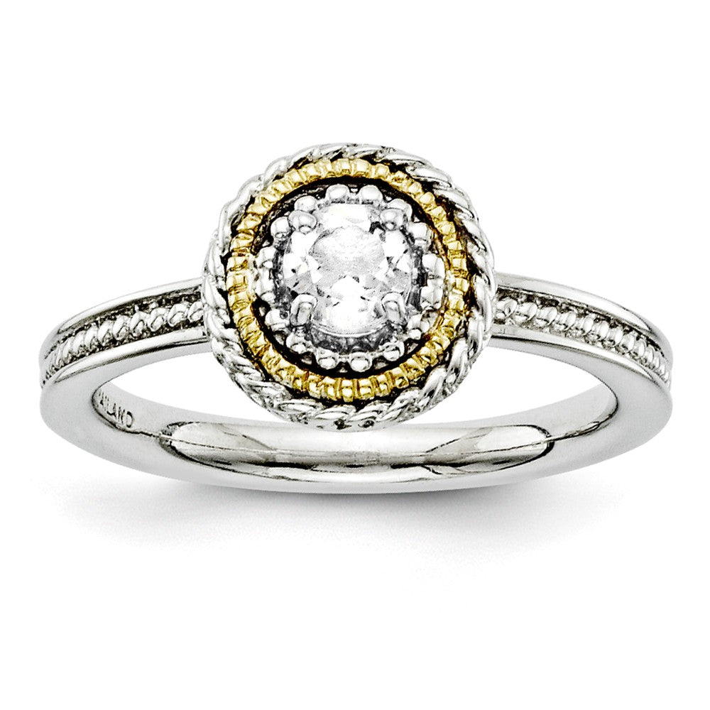 Sterling Silver & 14K Gold Plated Stackable White Topaz Ring, Item R9362 by The Black Bow Jewelry Co.