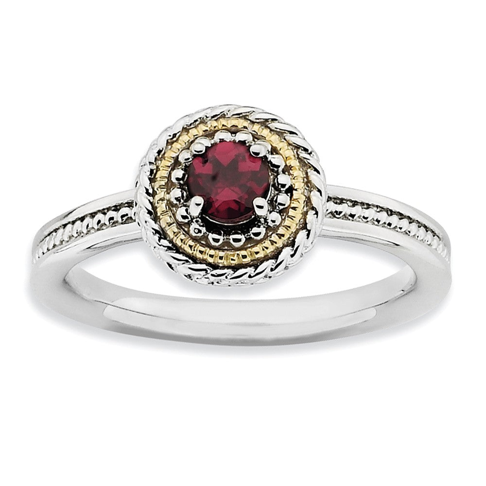 Sterling Silver & 14K Gold Plated Stackable Rhodolite Garnet Ring, Item R9364 by The Black Bow Jewelry Co.