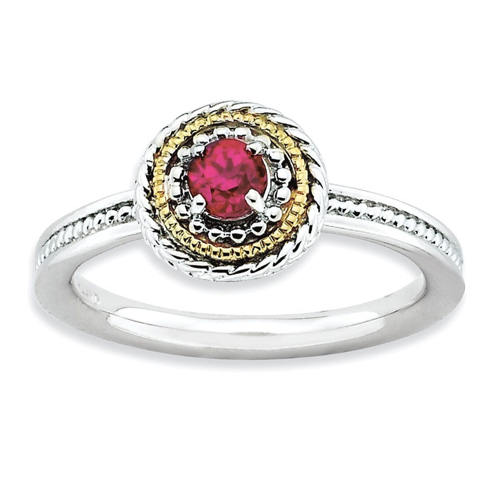 Sterling Silver & 14K Gold Plated Stackable Created Ruby Ring, Item R9365 by The Black Bow Jewelry Co.
