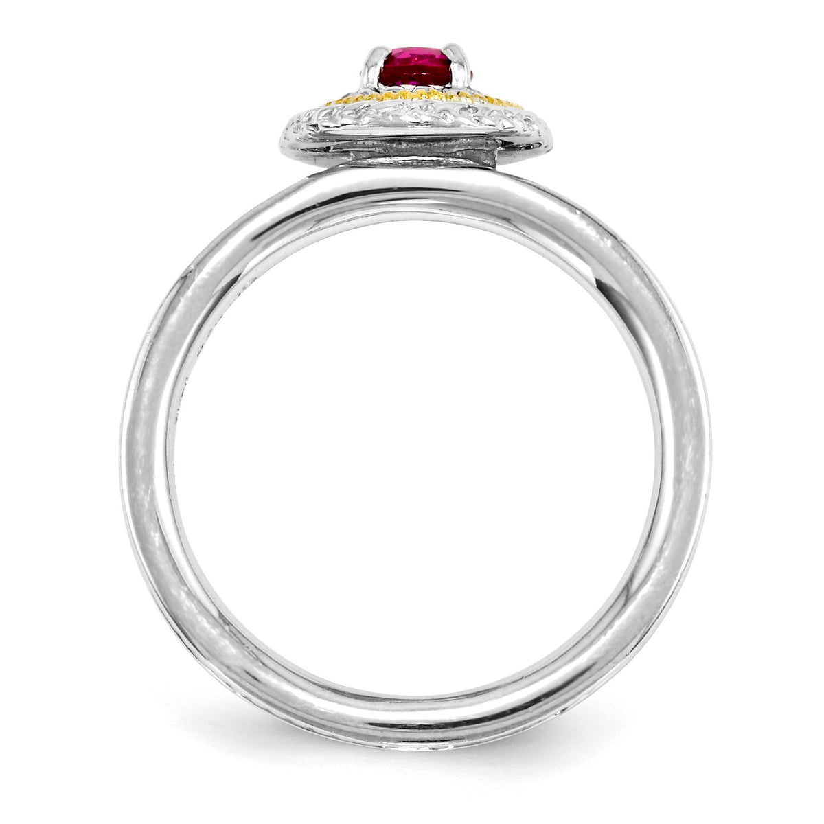 Alternate view of the Sterling Silver & 14K Gold Plated Stackable Created Ruby Ring by The Black Bow Jewelry Co.