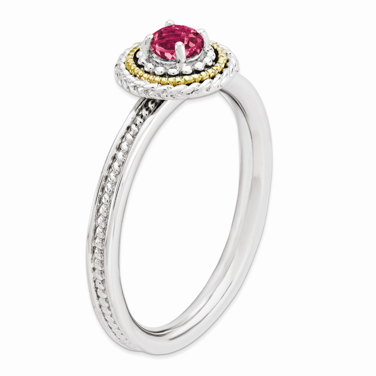 Alternate view of the Sterling Silver & 14K Gold Plated Stackable Created Ruby Ring, Size 5 by The Black Bow Jewelry Co.