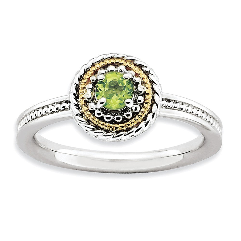 Sterling Silver & 14K Gold Plated Stackable Peridot Ring, Item R9366 by The Black Bow Jewelry Co.