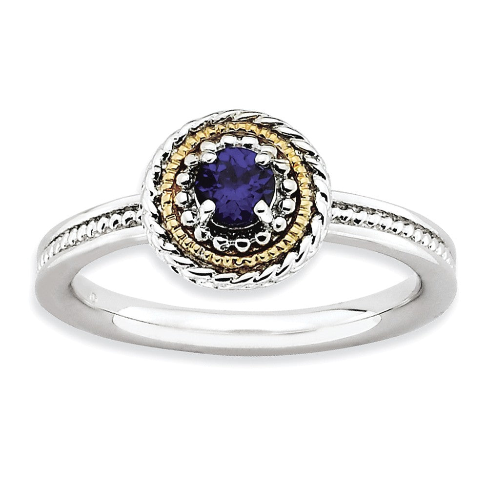 Sterling Silver & 14K Gold Plated Stackable Created Sapphire Ring, Item R9367 by The Black Bow Jewelry Co.