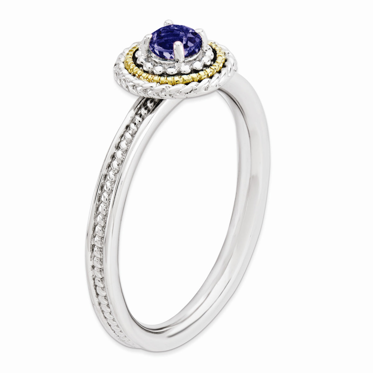 Alternate view of the Sterling Silver & 14K Gold Plated Stackable Created Sapphire Ring by The Black Bow Jewelry Co.