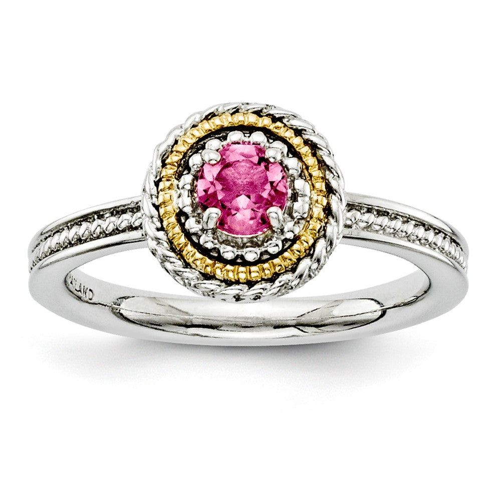 Sterling Silver & 14K Gold Plated Stackable Pink Tourmaline Ring, Item R9368 by The Black Bow Jewelry Co.