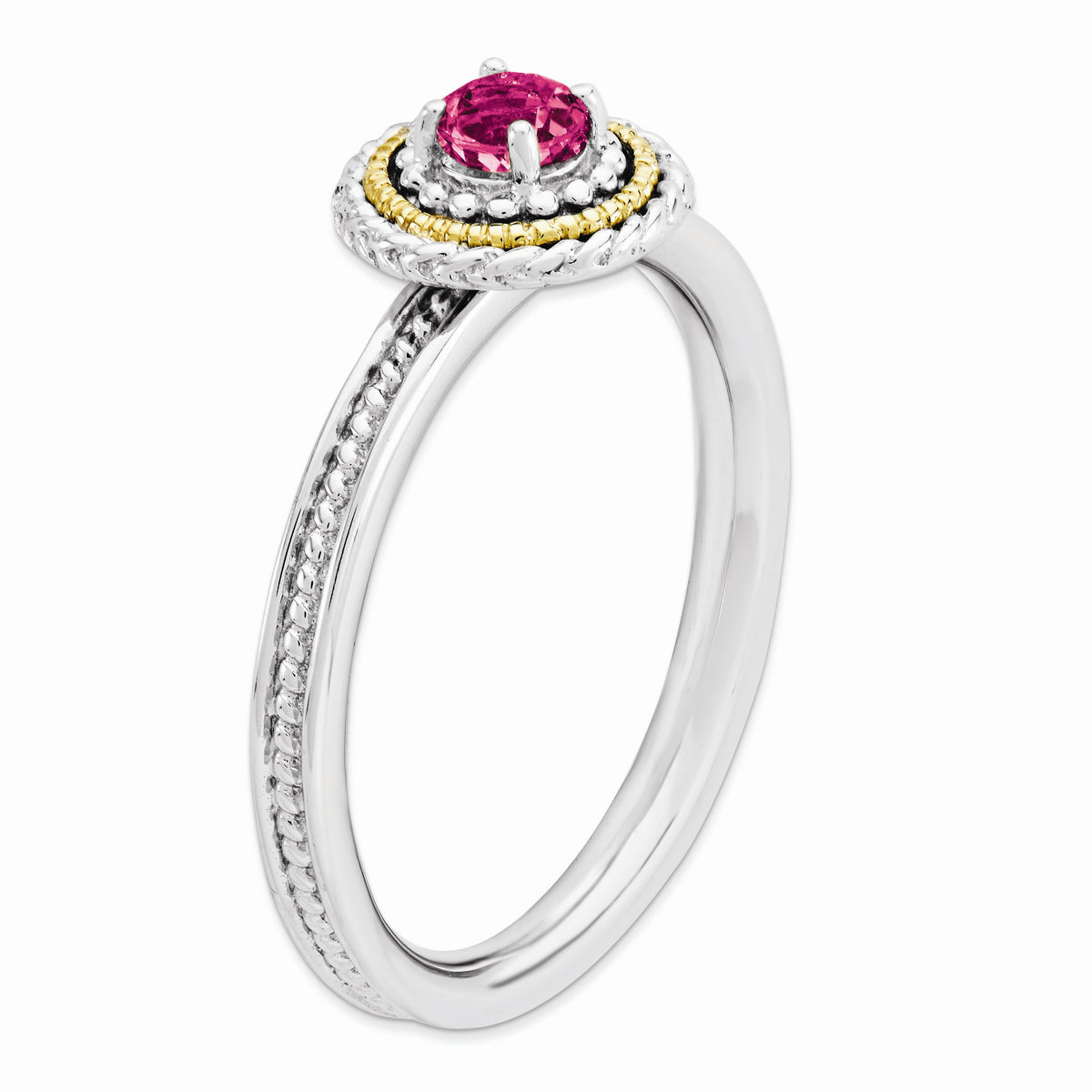 Alternate view of the Sterling Silver & 14K Gold Plated Stackable Pink Tourmaline Ring by The Black Bow Jewelry Co.