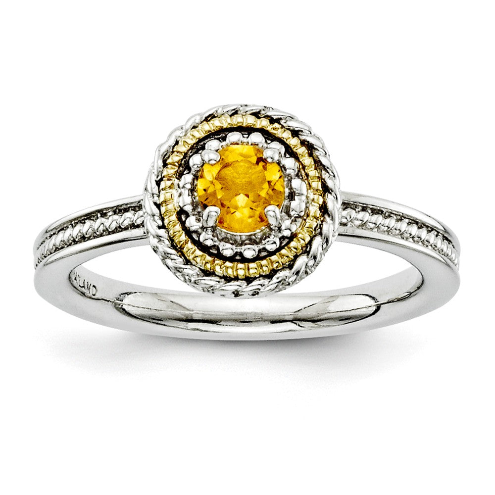Sterling Silver & 14K Gold Plated Stackable Citrine Ring, Item R9369 by The Black Bow Jewelry Co.