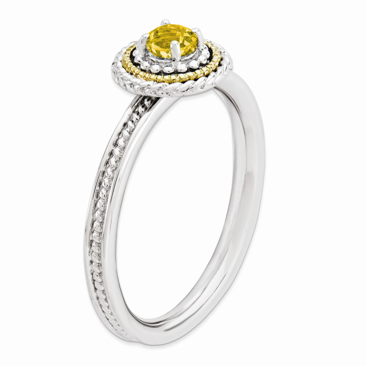 Alternate view of the Sterling Silver & 14K Gold Plated Stackable Citrine Ring, Size 5 by The Black Bow Jewelry Co.