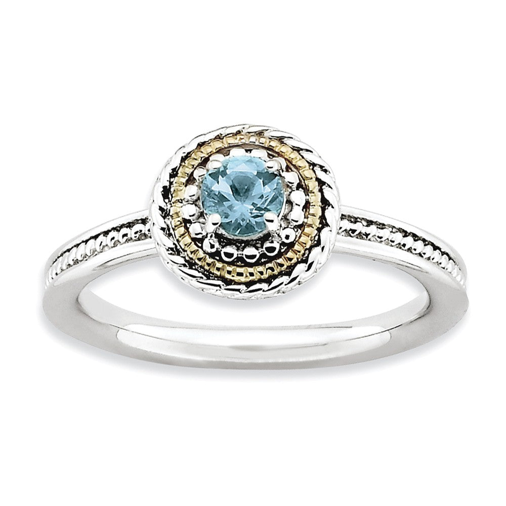 Sterling Silver & 14K Gold Plated Stackable Blue Topaz Ring, Item R9370 by The Black Bow Jewelry Co.