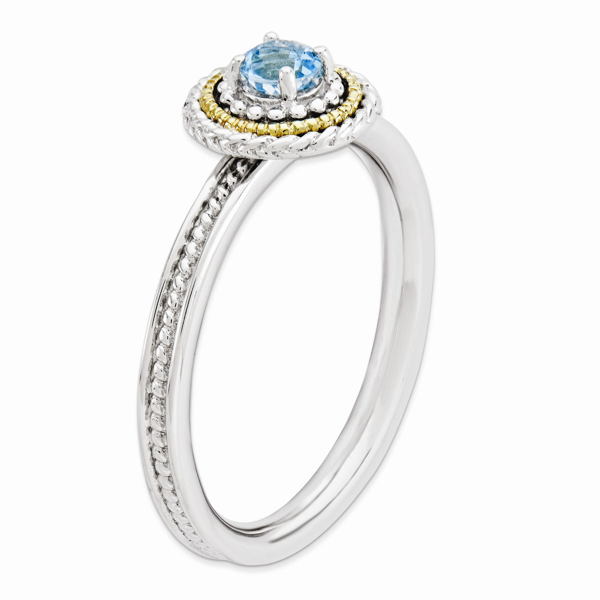 Alternate view of the Sterling Silver & 14K Gold Plated Stackable Blue Topaz Ring by The Black Bow Jewelry Co.