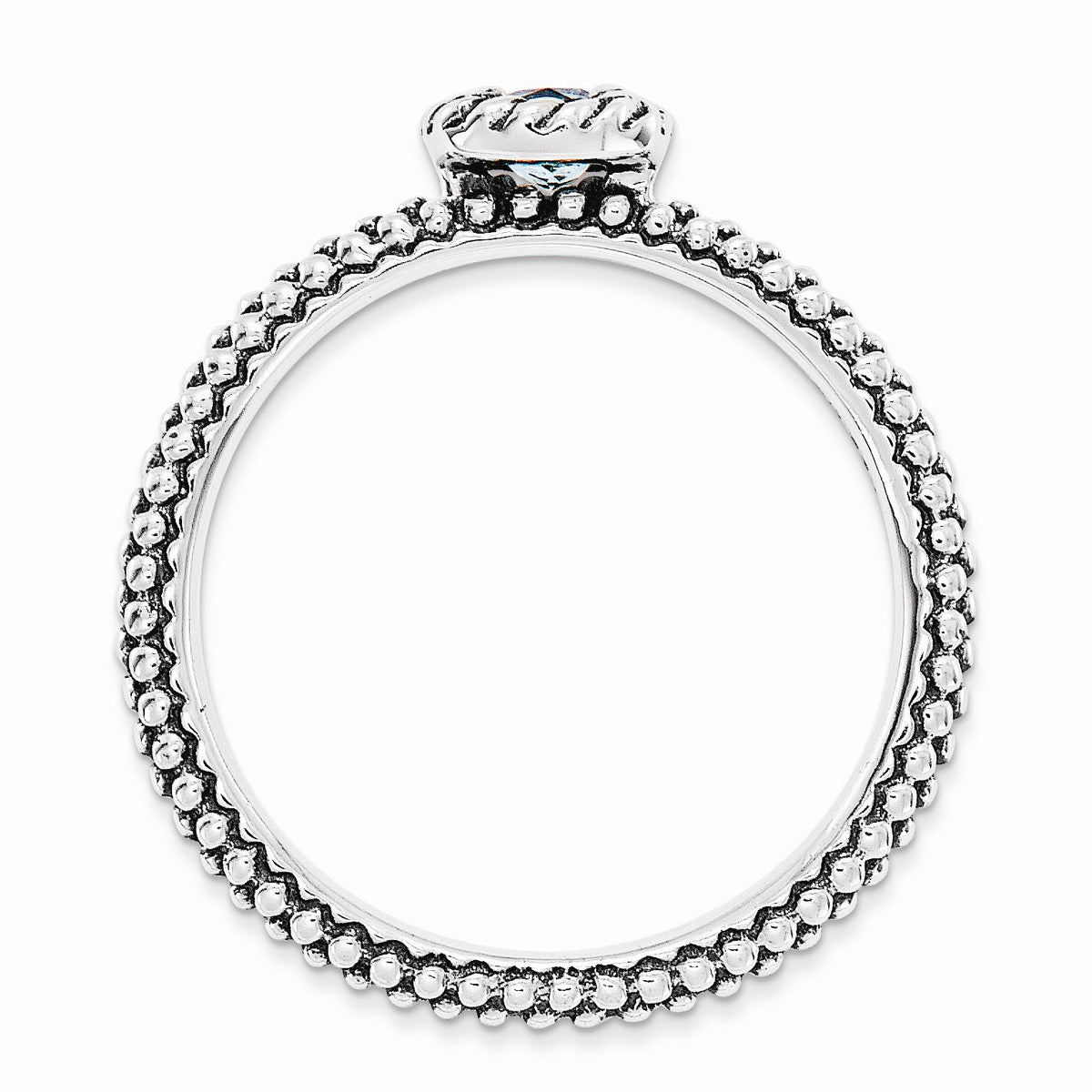 Alternate view of the Antiqued Sterling Silver Stackable Aquamarine Ring by The Black Bow Jewelry Co.