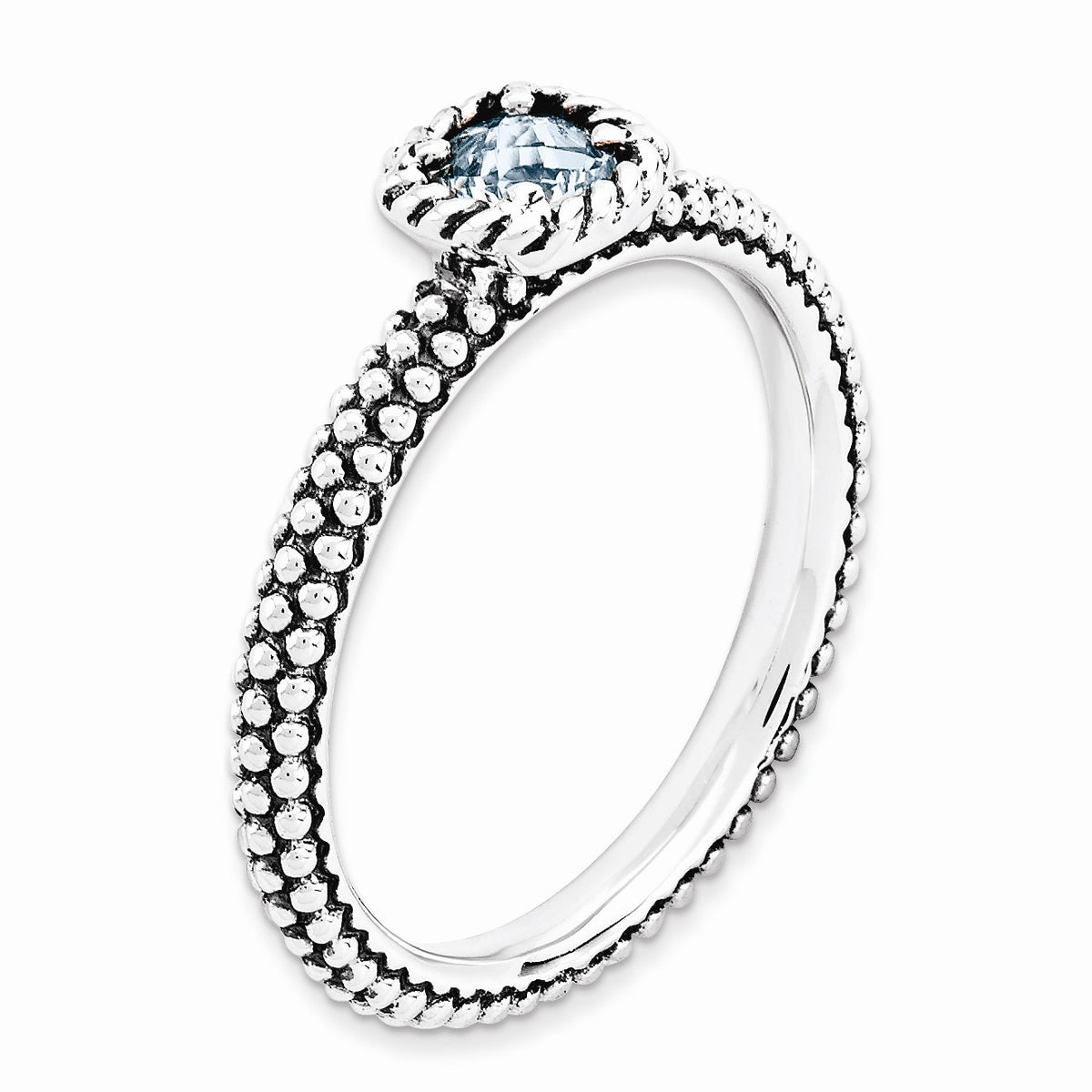 Alternate view of the Antiqued Sterling Silver Stackable Aquamarine Ring, Size 5 by The Black Bow Jewelry Co.