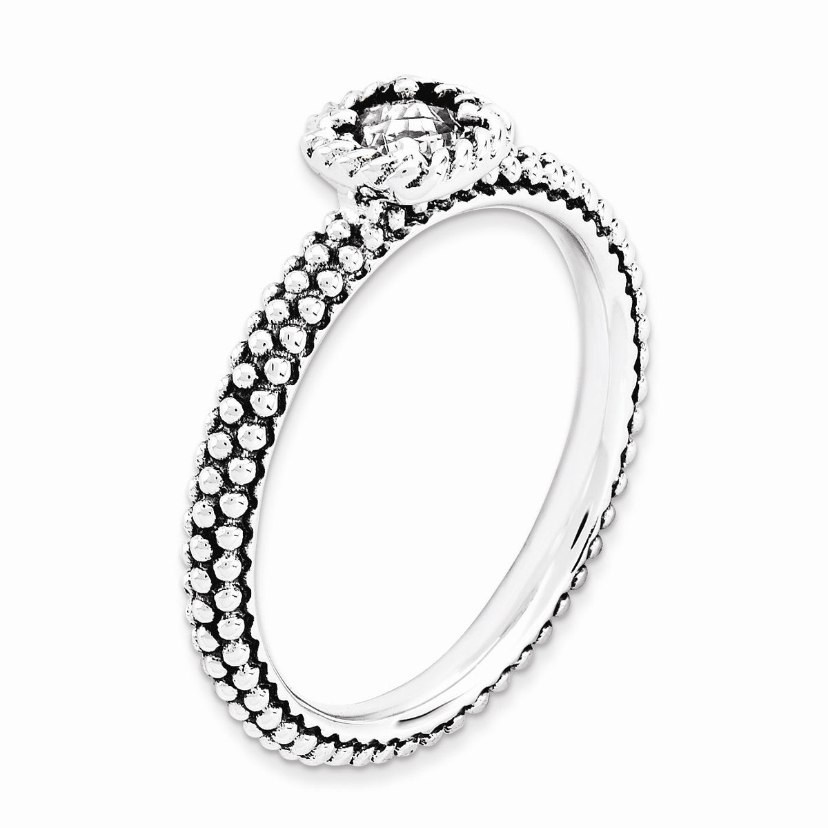 Alternate view of the Antiqued Sterling Silver Stackable White Topaz Ring by The Black Bow Jewelry Co.
