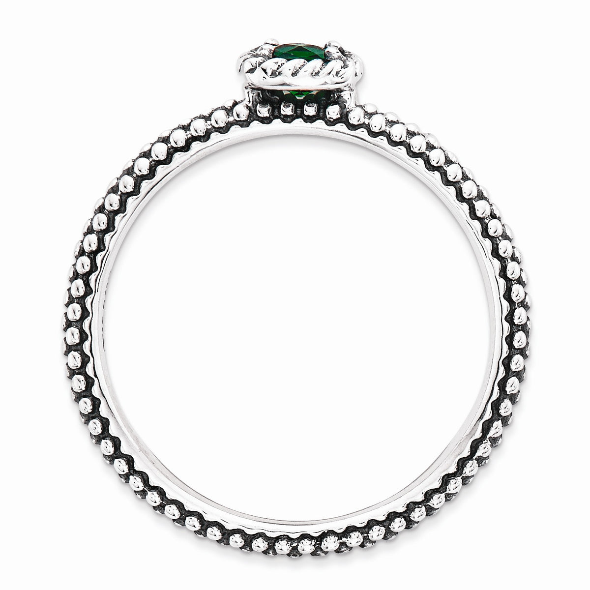 Alternate view of the Antiqued Sterling Silver Stackable Created Emerald Ring by The Black Bow Jewelry Co.