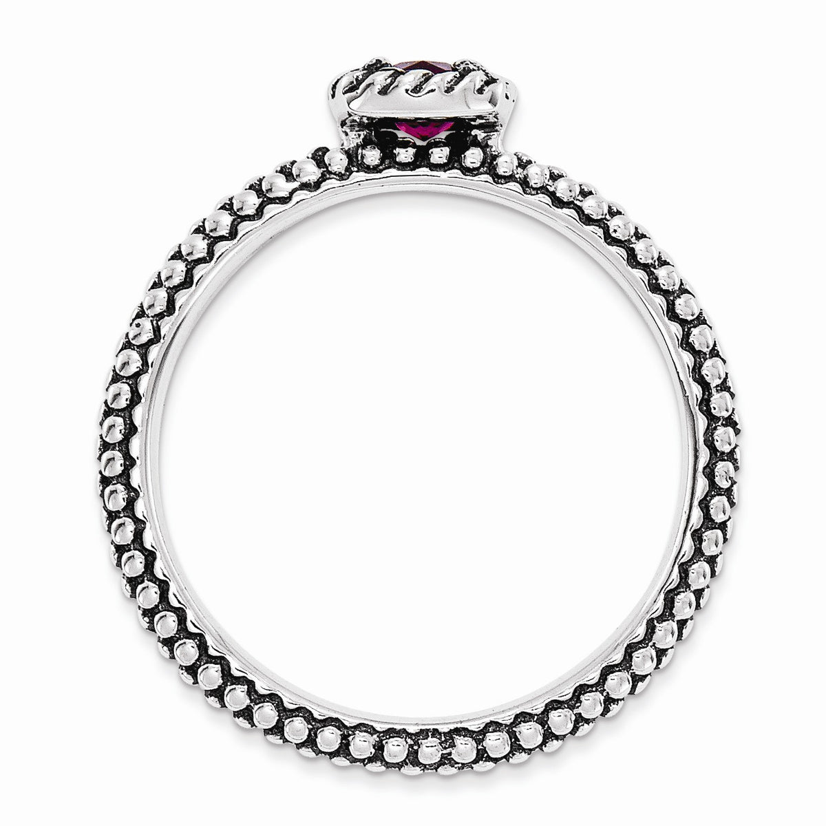 Alternate view of the Antiqued Sterling Silver Stackable Created Ruby Ring by The Black Bow Jewelry Co.