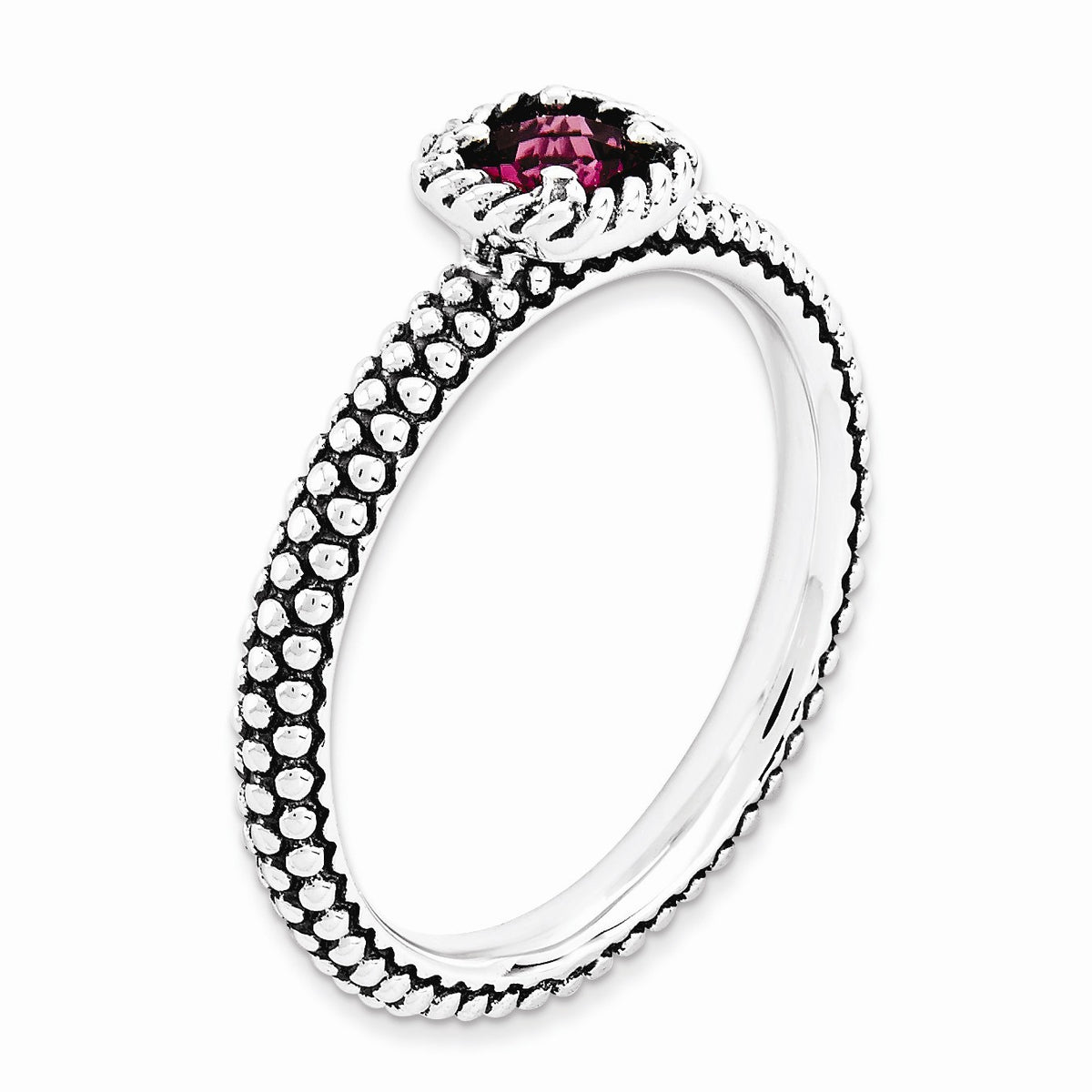 Alternate view of the Antiqued Sterling Silver Stackable Created Ruby Ring, Size 5 by The Black Bow Jewelry Co.