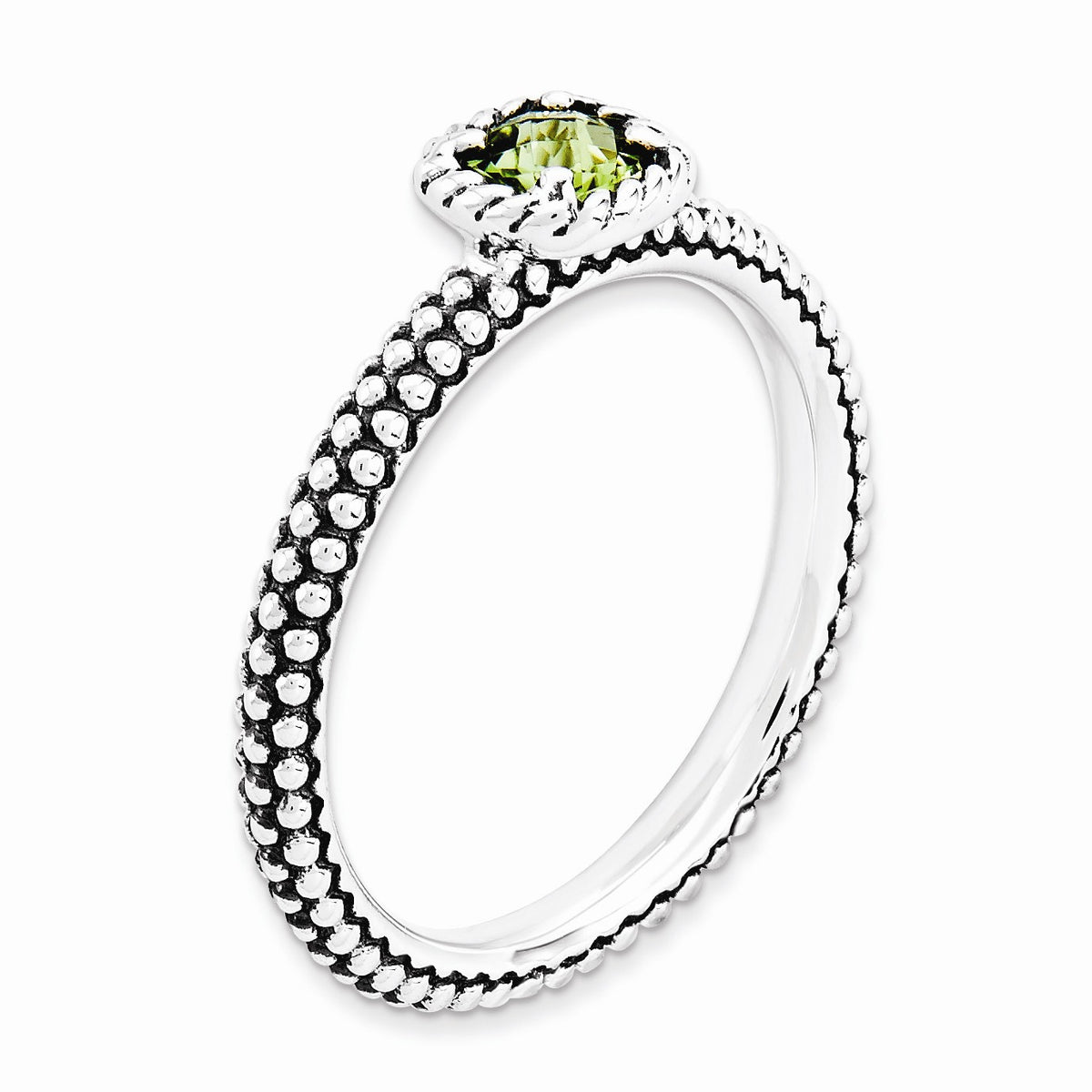 Alternate view of the Antiqued Sterling Silver Stackable Peridot Ring, Size 5 by The Black Bow Jewelry Co.