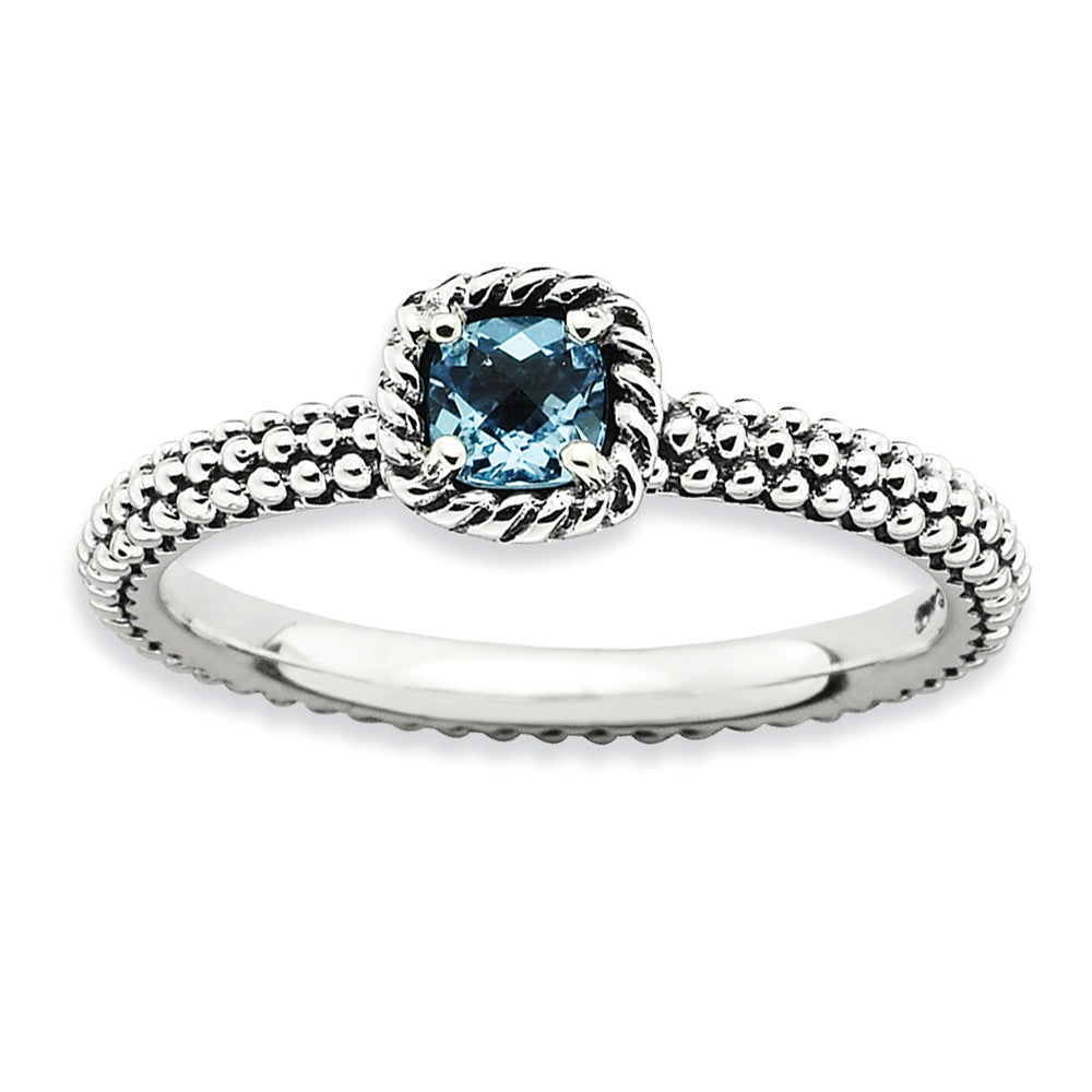 Antiqued Sterling Silver Stackable Blue Topaz Ring, Item R9390 by The Black Bow Jewelry Co.