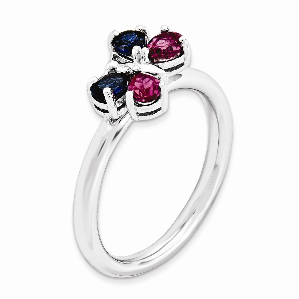 Alternate view of the Stackable Created Sapphire & Created Ruby Butterfly Silver Ring by The Black Bow Jewelry Co.