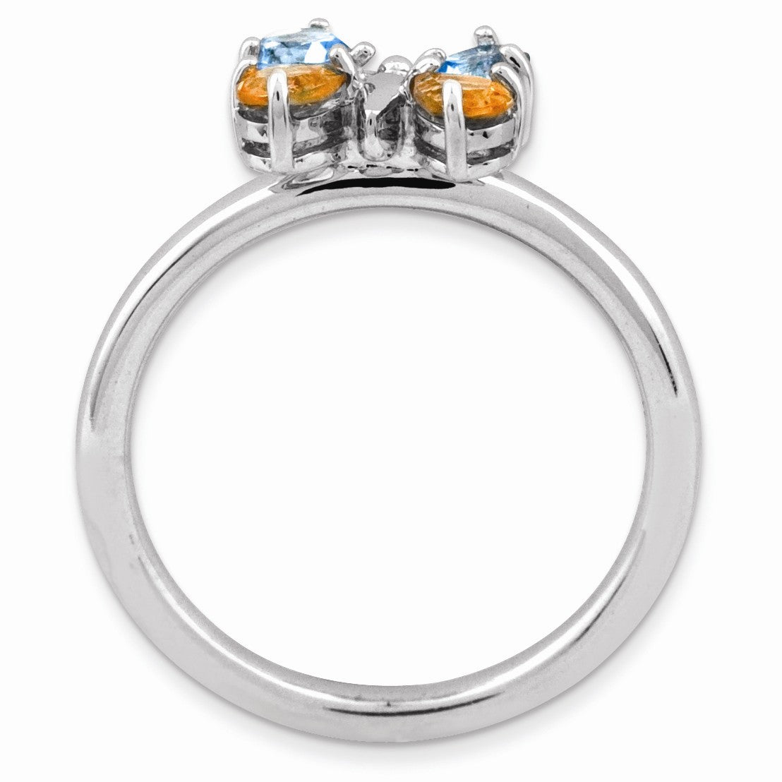 Alternate view of the Silver Stackable Blue Topaz and Citrine Gemstone Butterfly Ring by The Black Bow Jewelry Co.