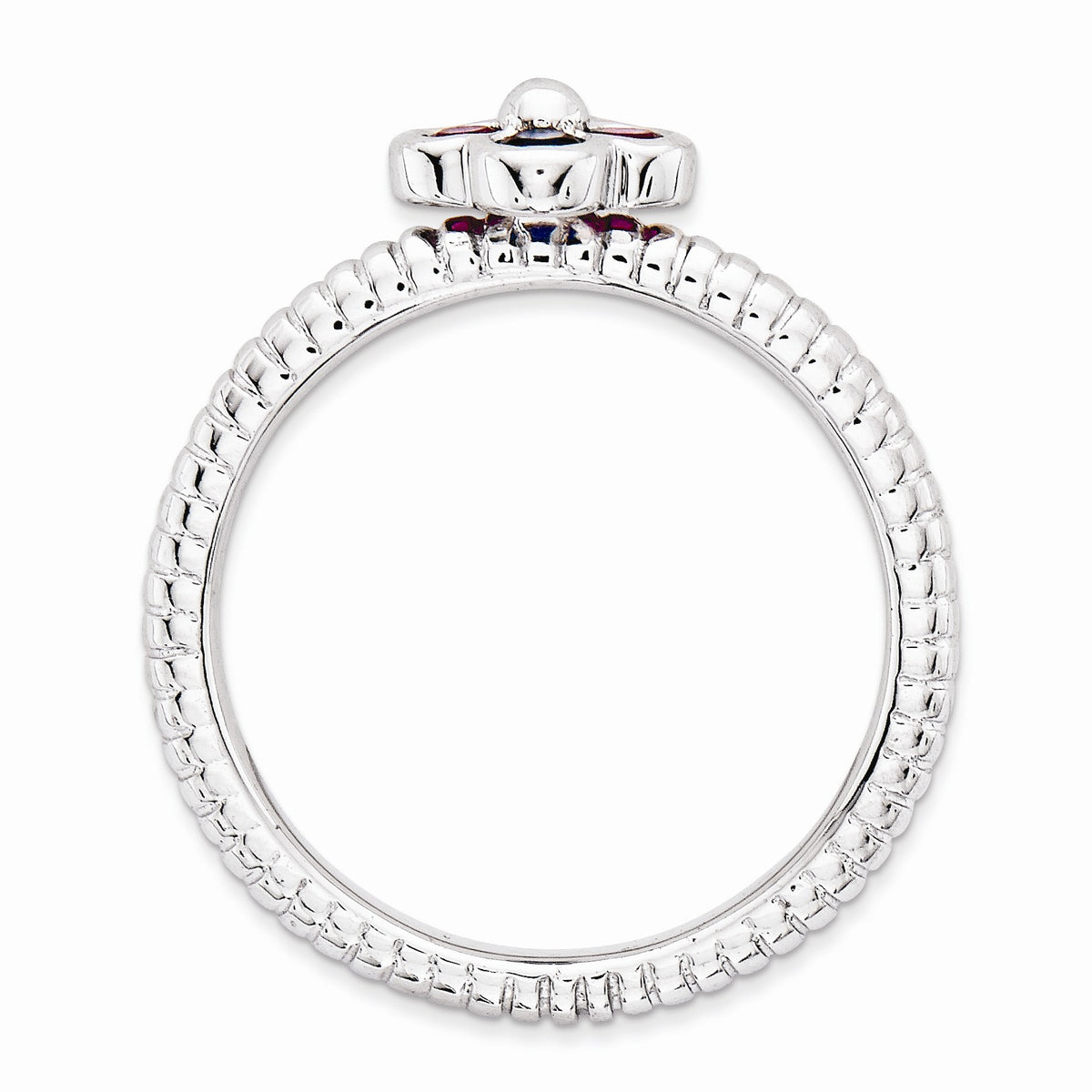 Alternate view of the Sterling Silver Created Ruby & Created Sapphire 7mm Flower Stack Ring by The Black Bow Jewelry Co.